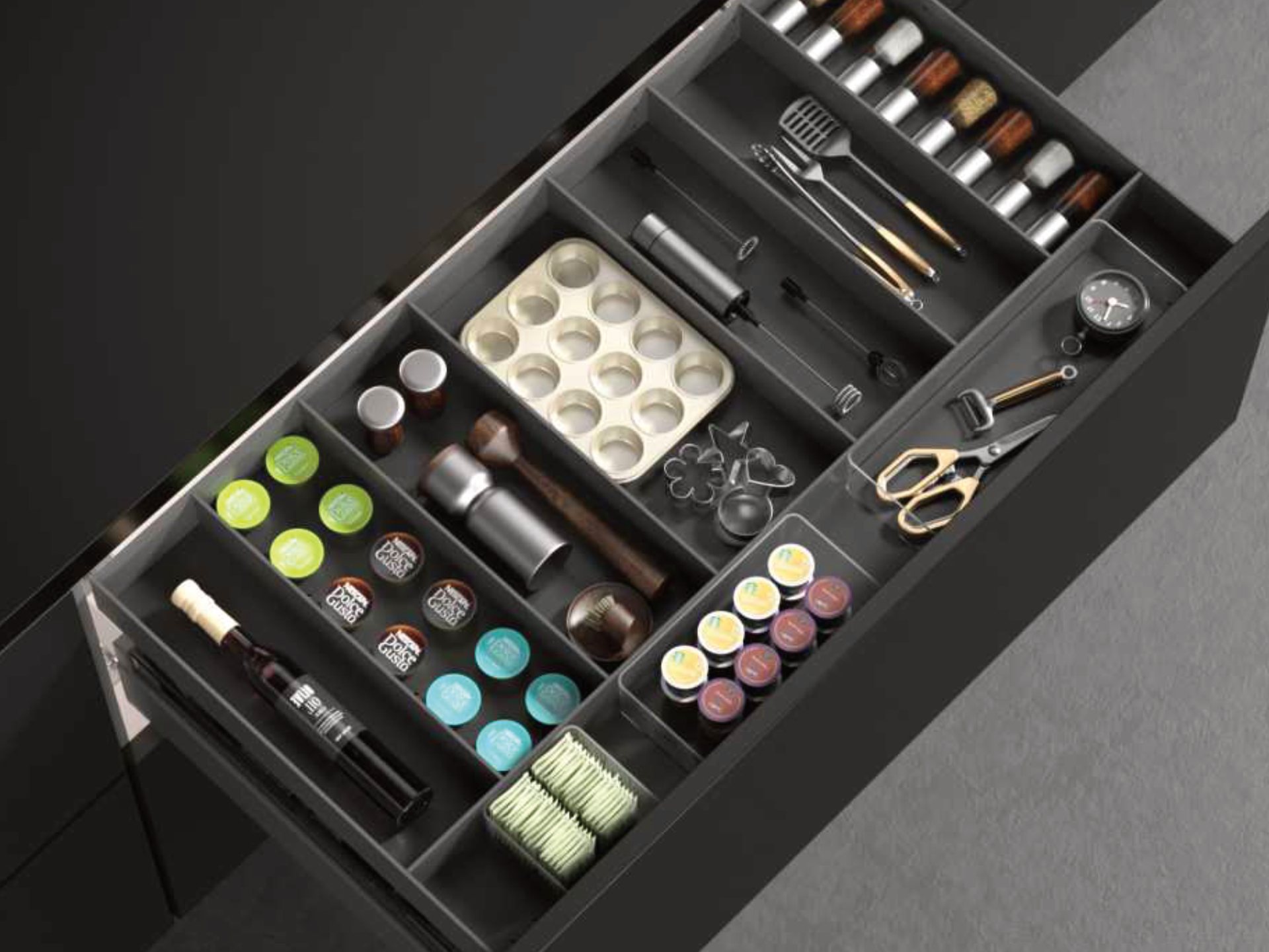 Drawer organisers fitted to Bilt & Co cabinetry