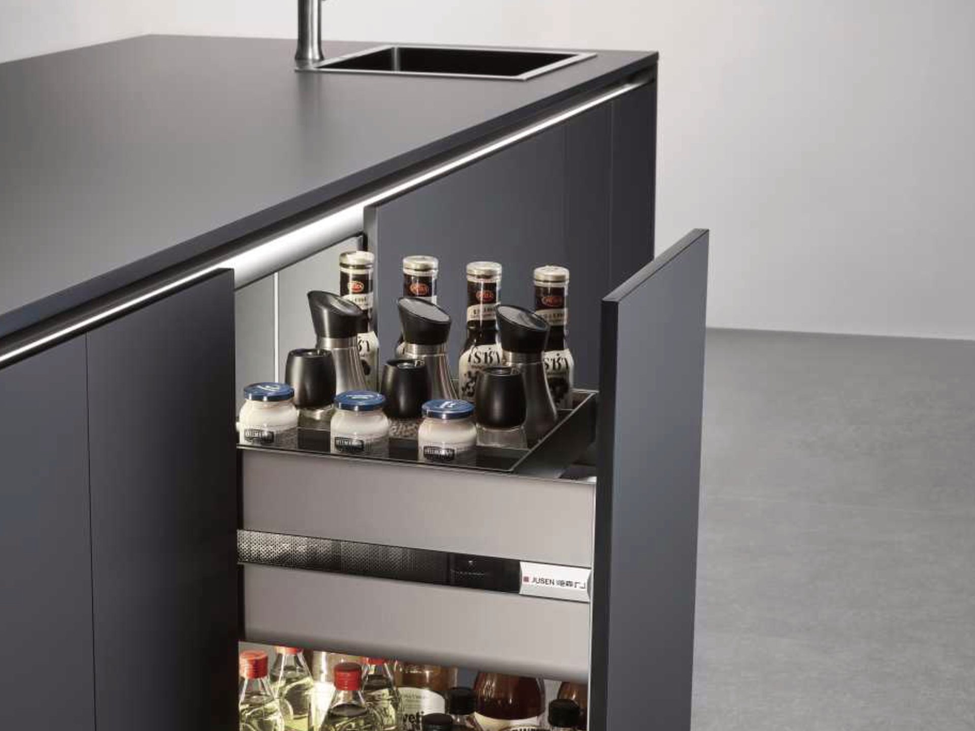 Under-sink storage fitted to Bilt & Co cabinetry